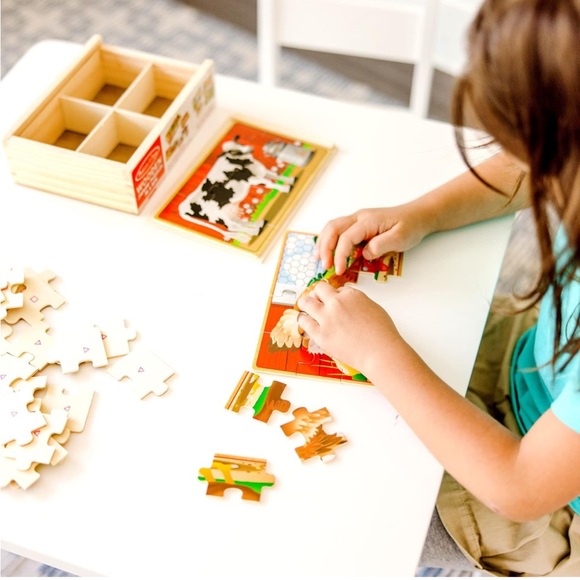 NWT Melissa & Doug wooden puzzles in a box farm animals cow horse pig rooster - Picture 5 of 6